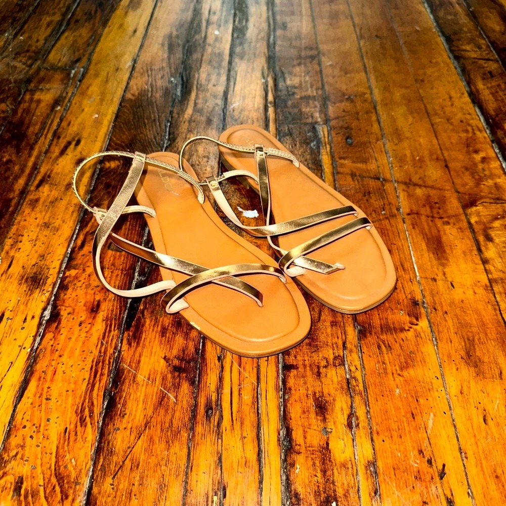 Aldo Broasa Flat Sandals Women's Rose Gold Size 6.5 Minimalist Strappy Comfortโ